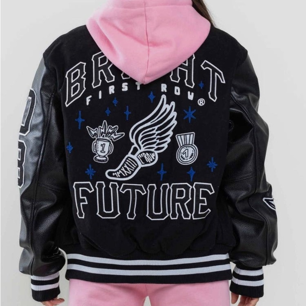 Black Varsity Jacket with Graphic Patches - Picture 6 of 7